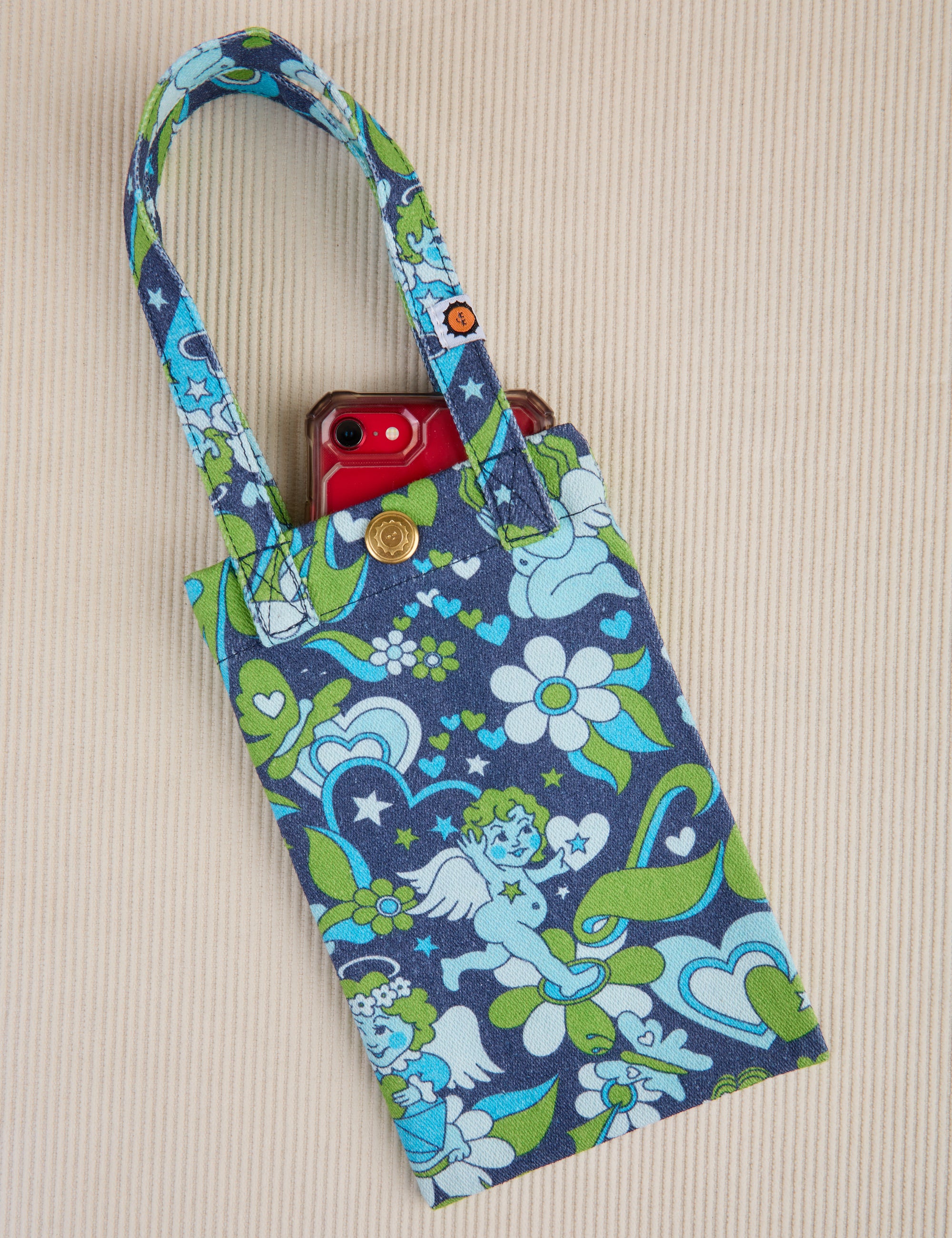 Angel Printed Cell Phone Tote with phone inside