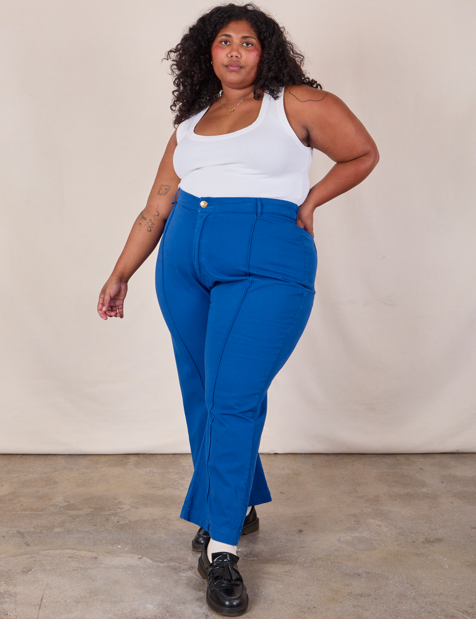 Western Pants in Royal Blue and Cropped Tank in Vintage Tee Off-White on Morgan