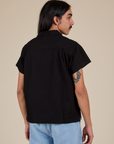 Pantry Button-Up in Basic Black back view on Anthony