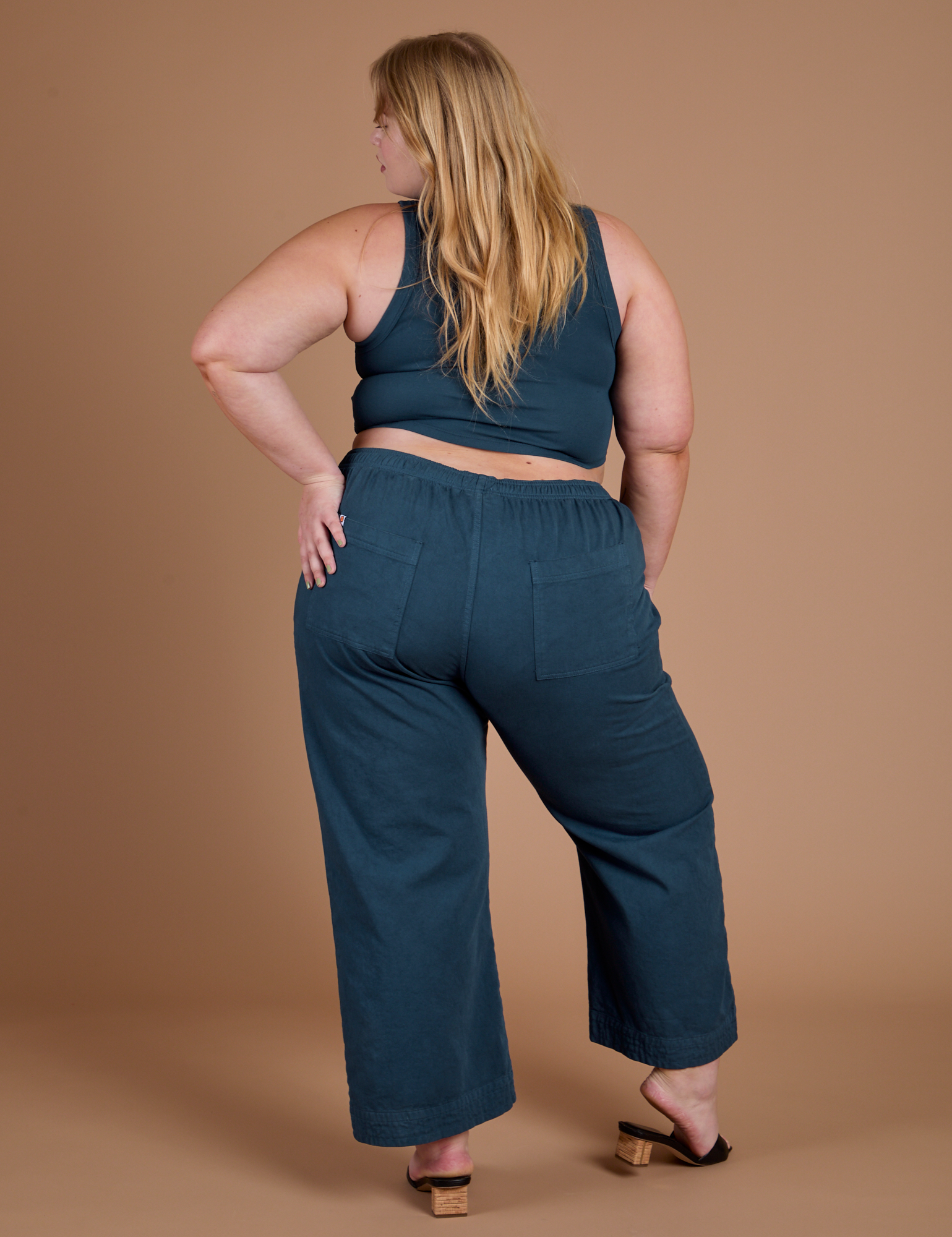 Action Pants in Lagoon back view on Juliet