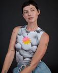 Close up of Alex in the Dark Cloud Airbrush Muscle Tee