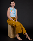 Alex wearing the Morning Moon Airbrush Muscle Tee with the Spicy Mustard Drop Pocket Cargo Pants