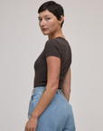 Side view of Baby Tee in Espresso Brown on Alex