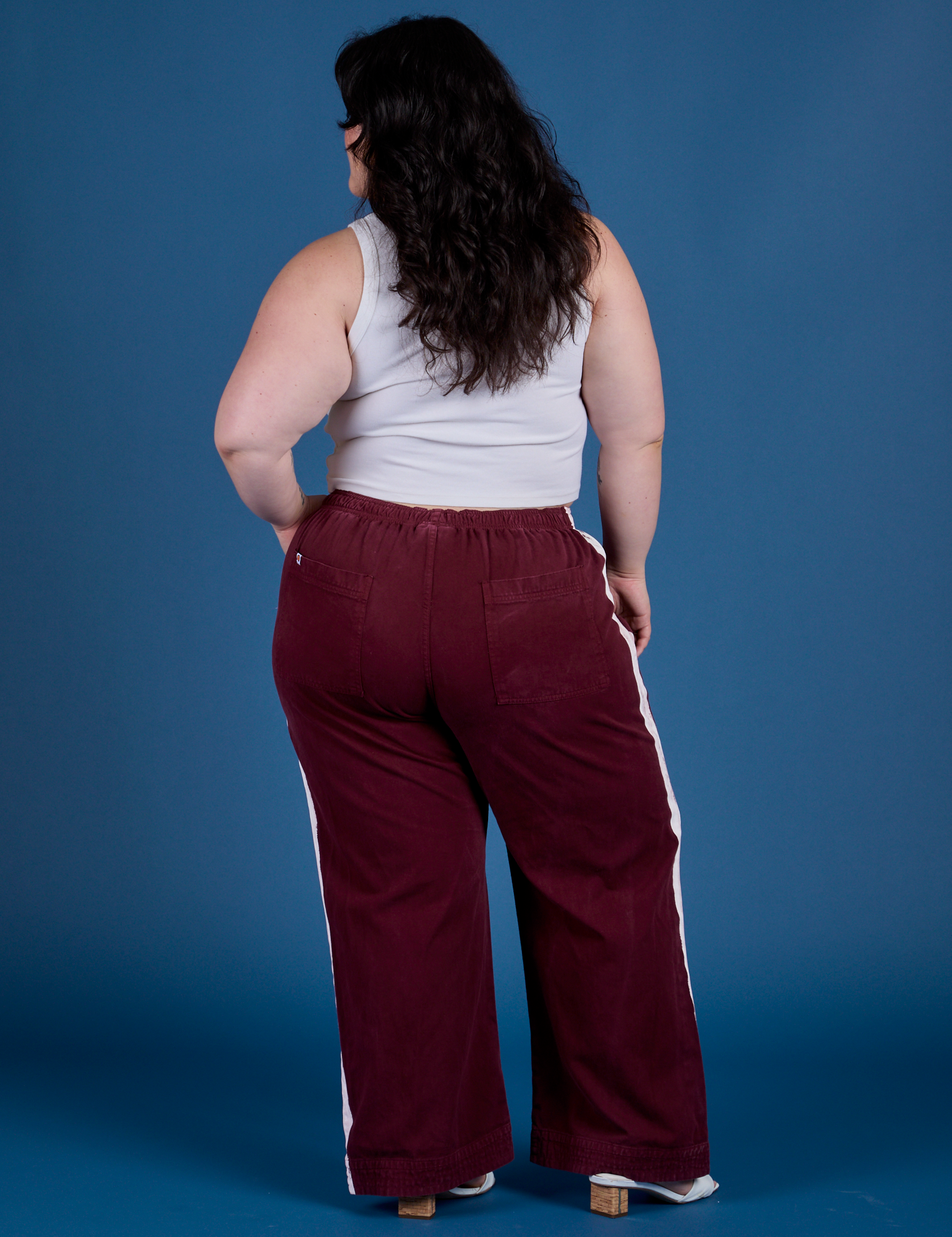 Painted Action Pants in Red Wine back view on Ashley