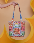 Butterfly Kaleidoscope Shoulder Zip Tote held by model