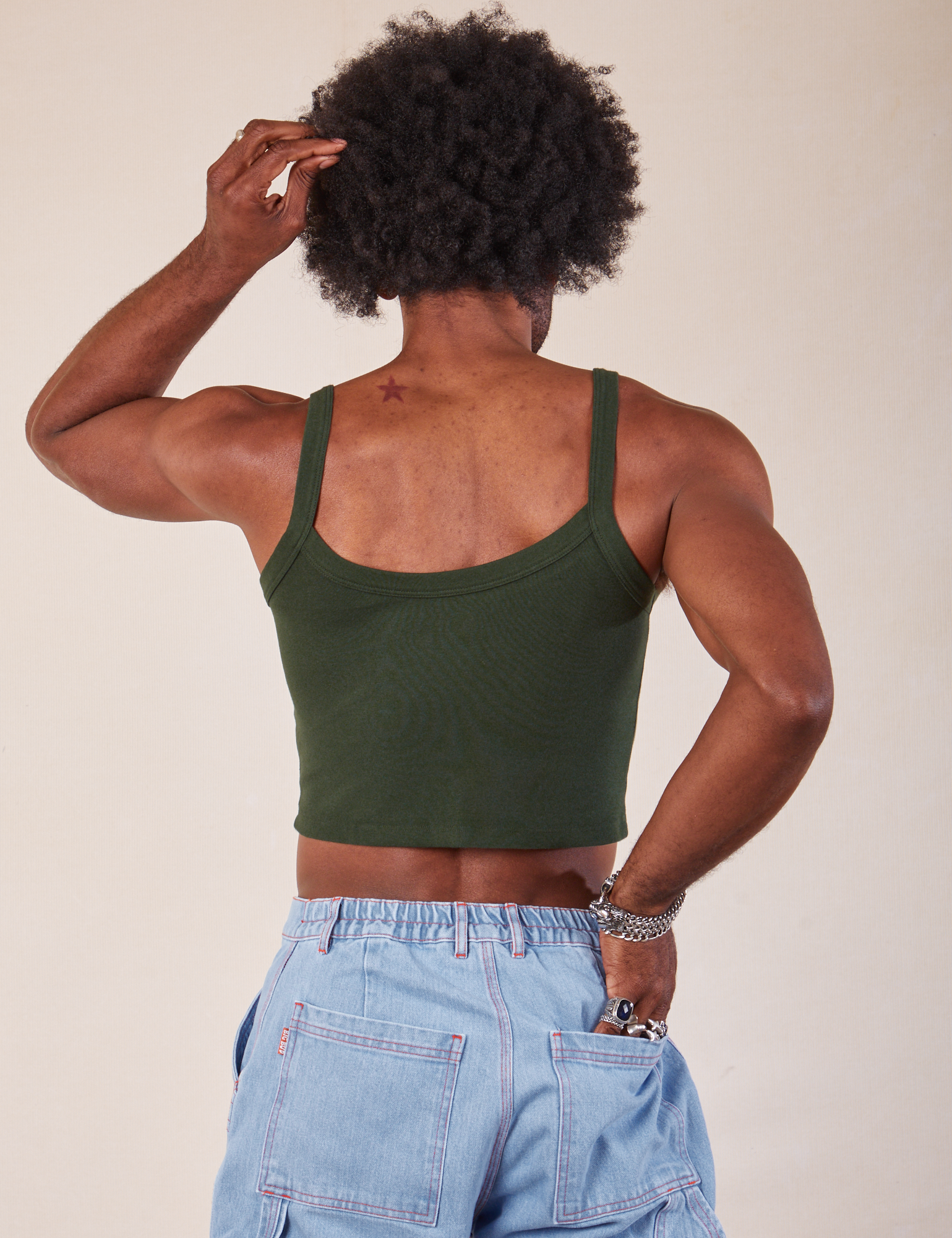 Cropped Cami in Swamp Green back view on Jerrod