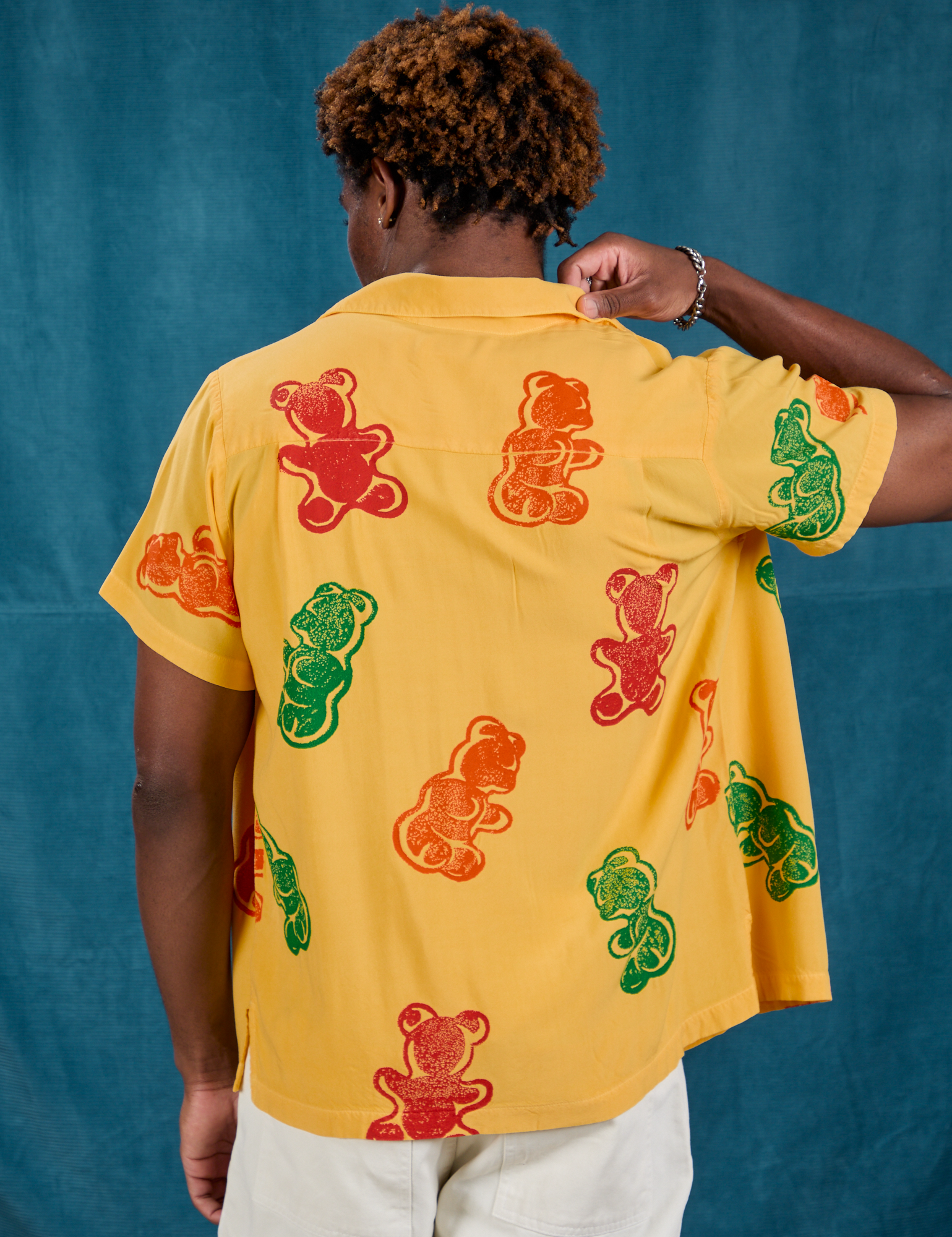Gummy Bear Pantry Button-Up back view on Isaac