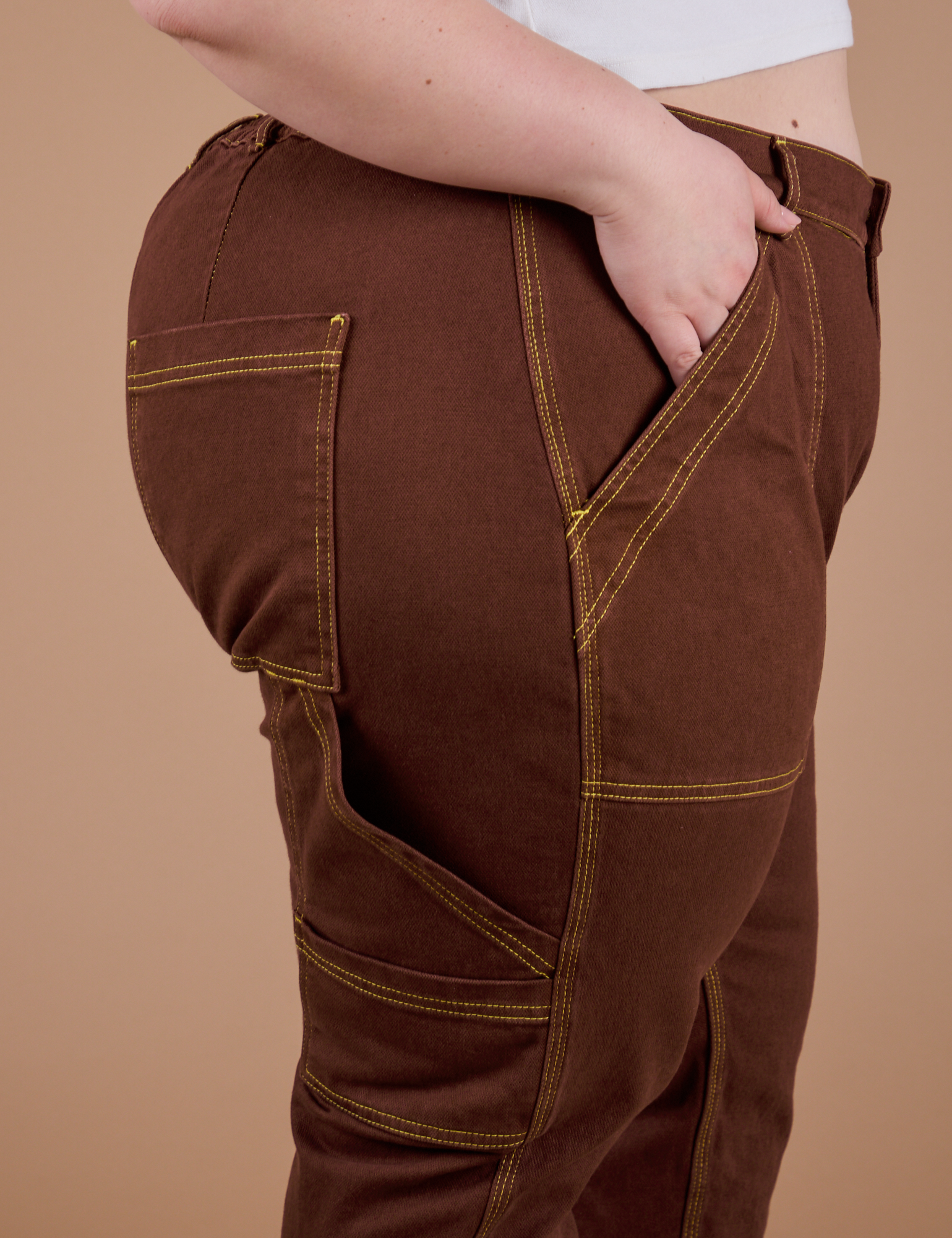 Carpenter Jeans in Fudgesicle Brown side view close up on Ashley