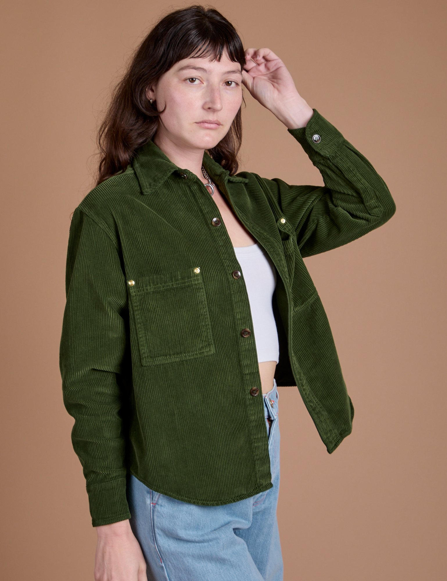 Cropped Corduroy Overshirt - Evergreen