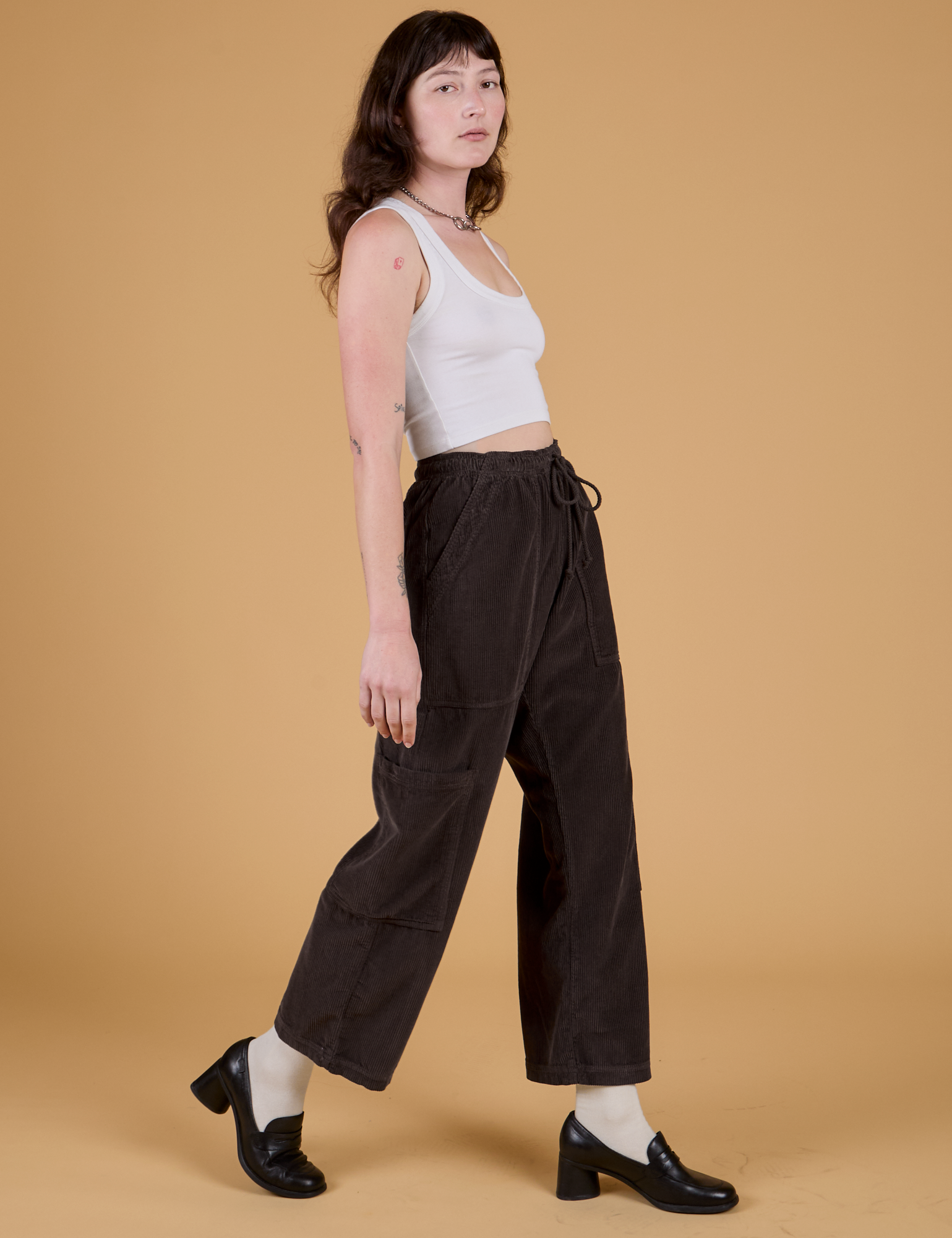 Corduroy Drop Pocket Cargo Pants - Espresso Brown