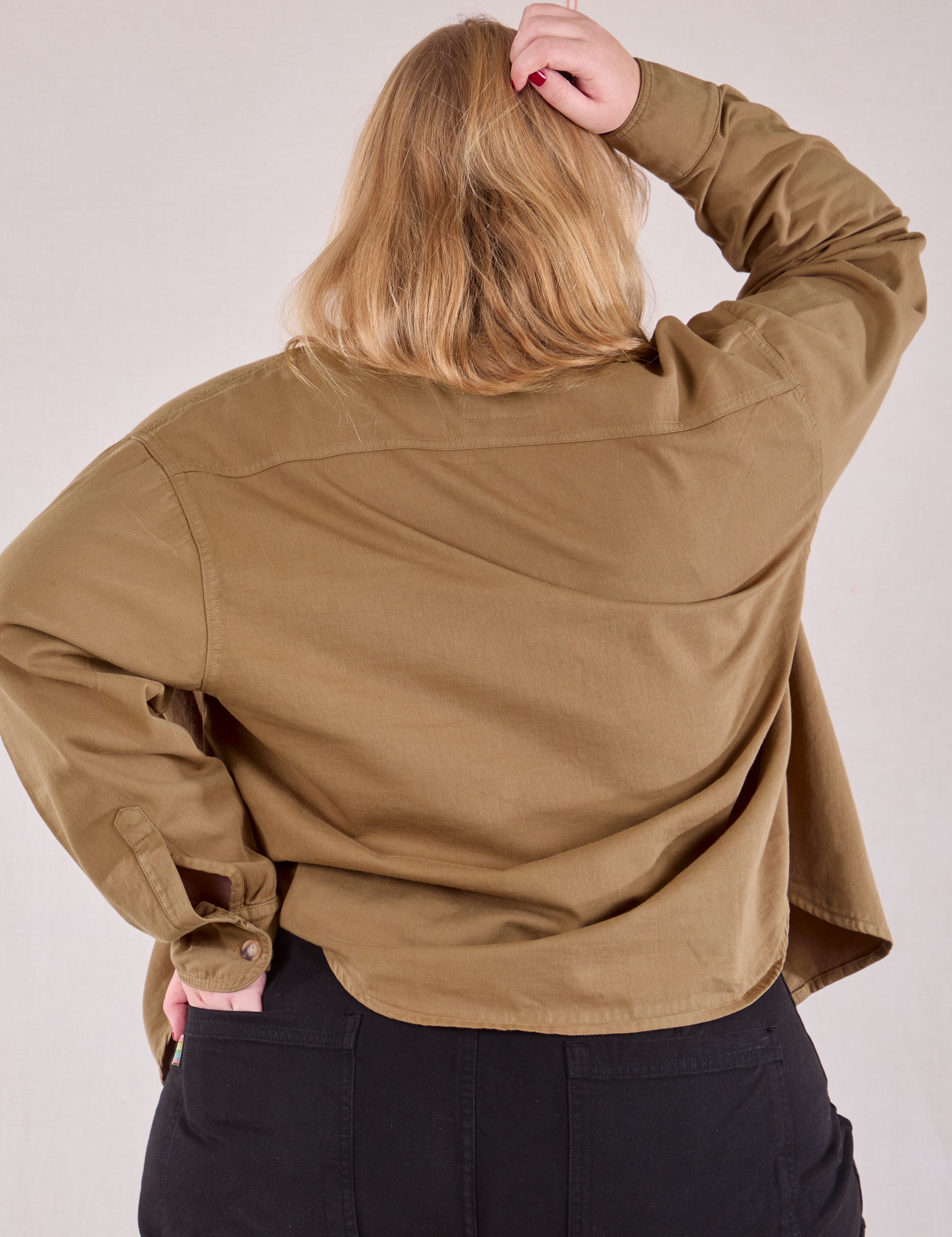 Cropped Overshirt in Desert Brown back view on Juliet