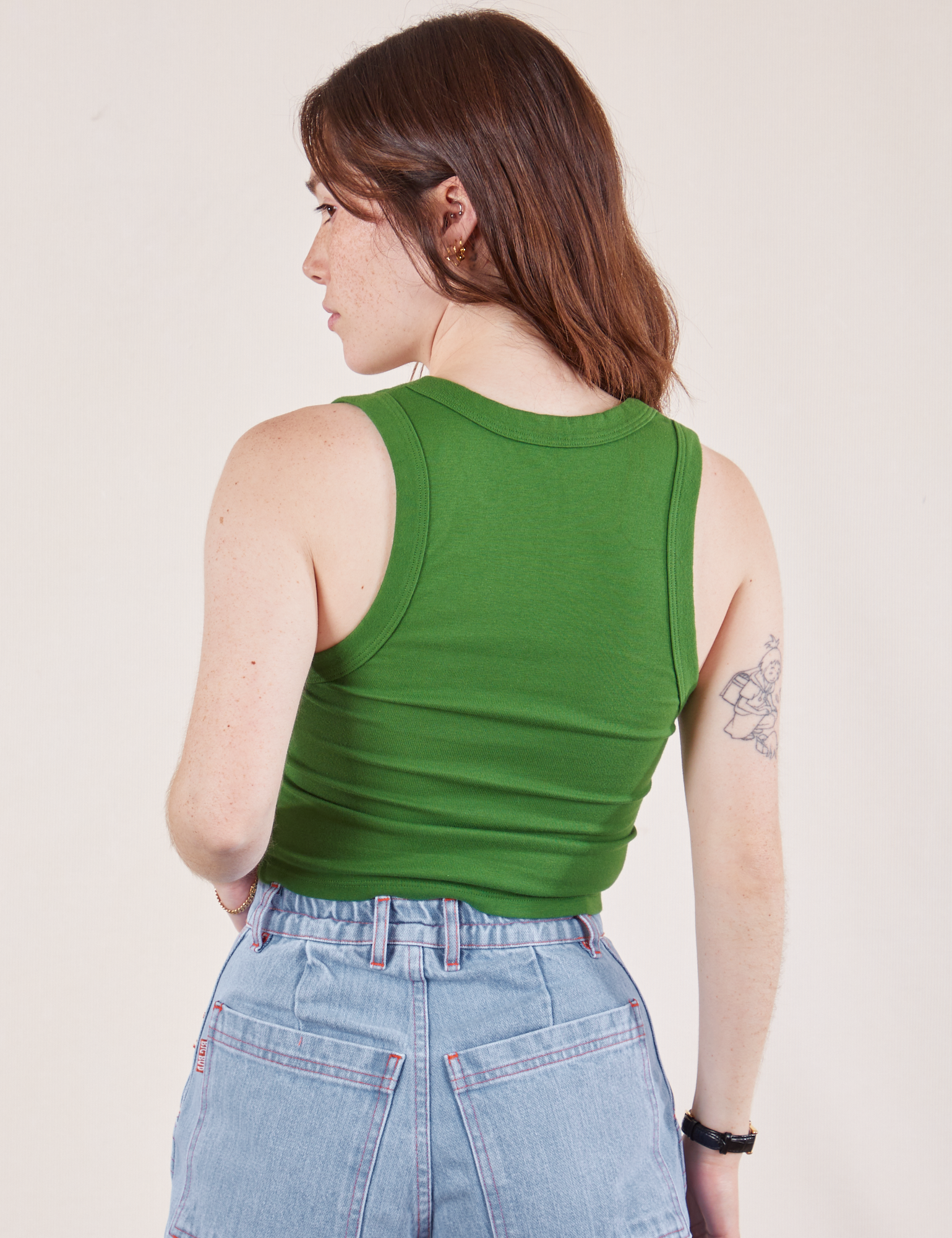 Cropped Tank Top in Lawn Green back view on Hana