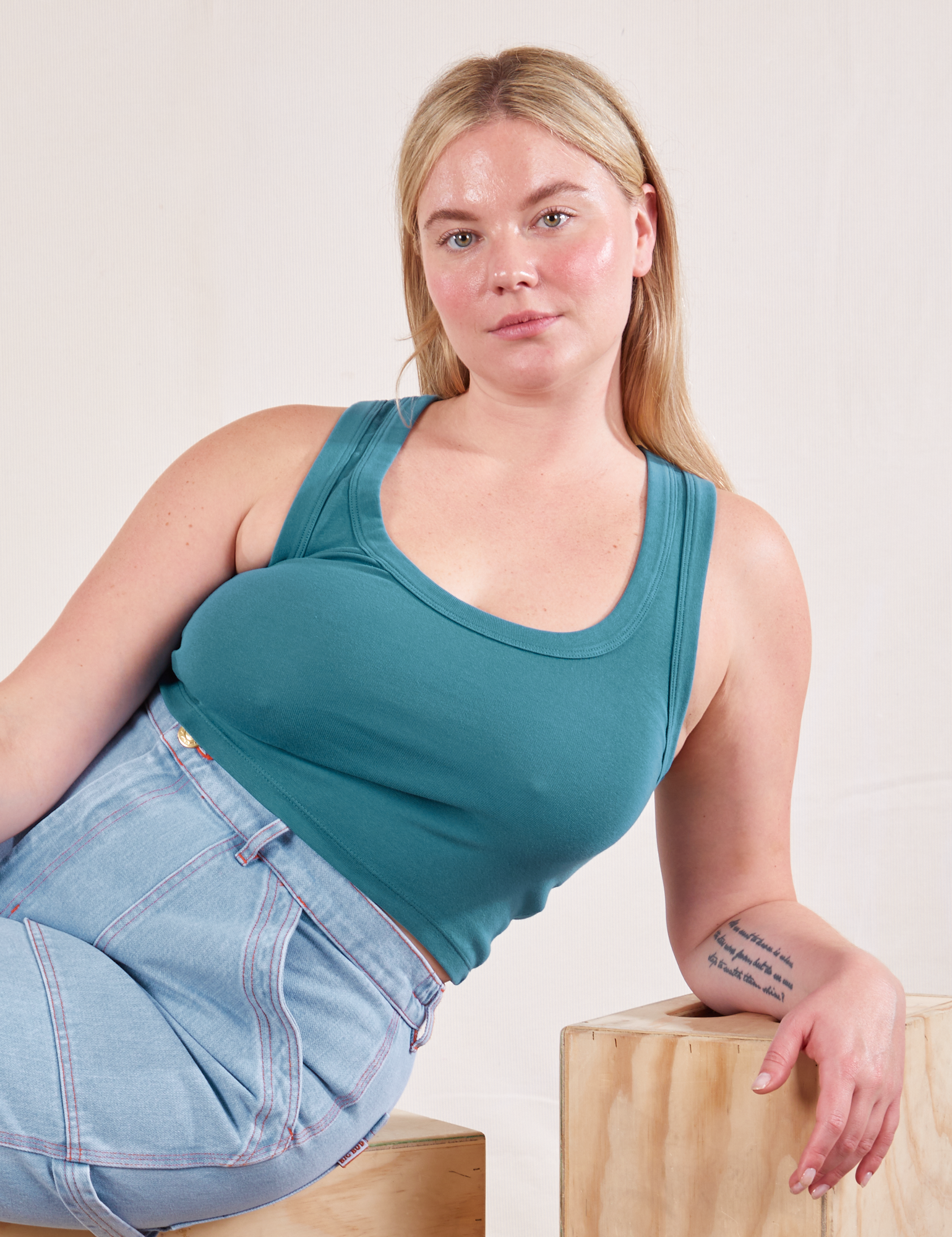 Lish is wearing Cropped Tank Top in Marine Blue