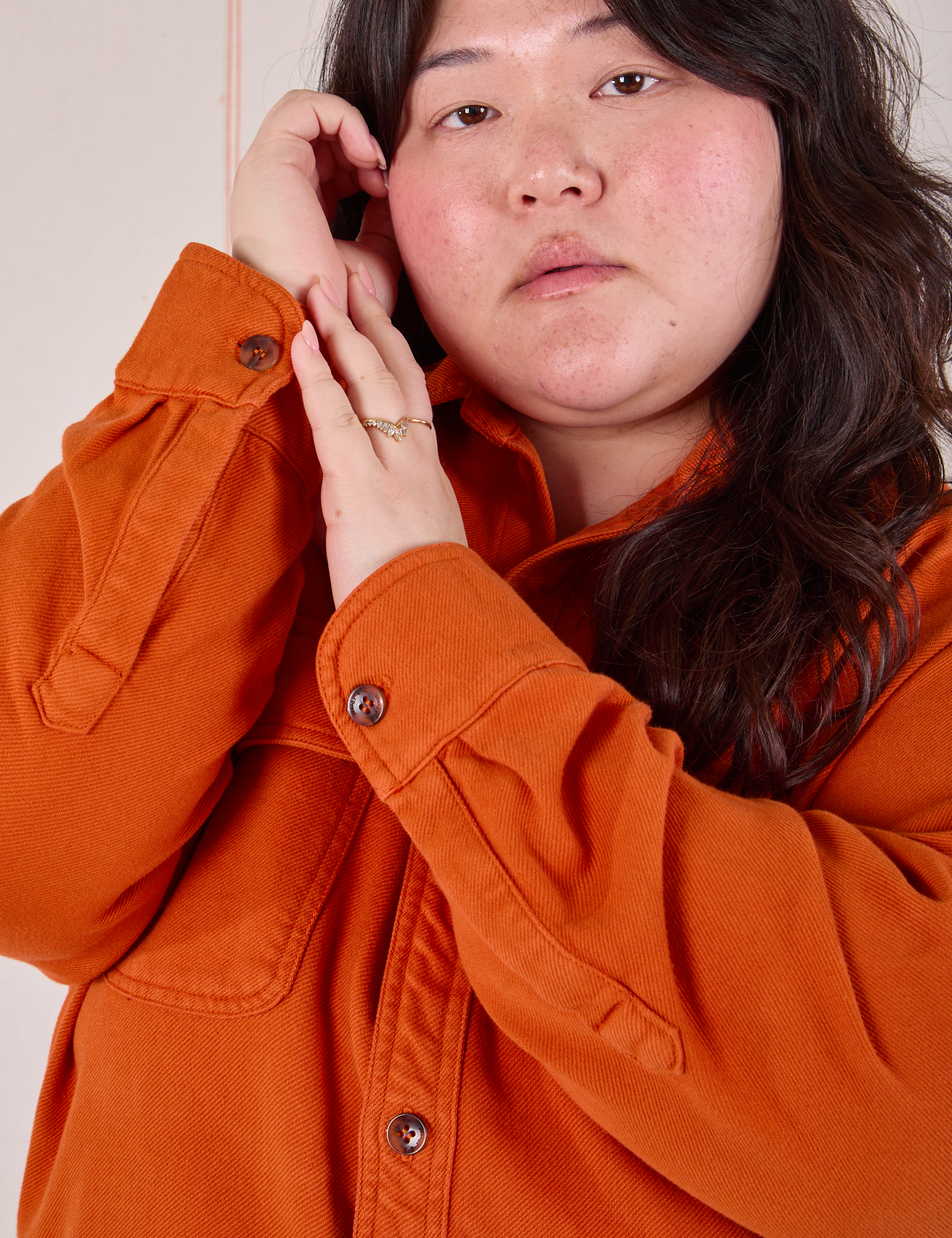 Flannel Overshirt in Burnt Orange on Ashley