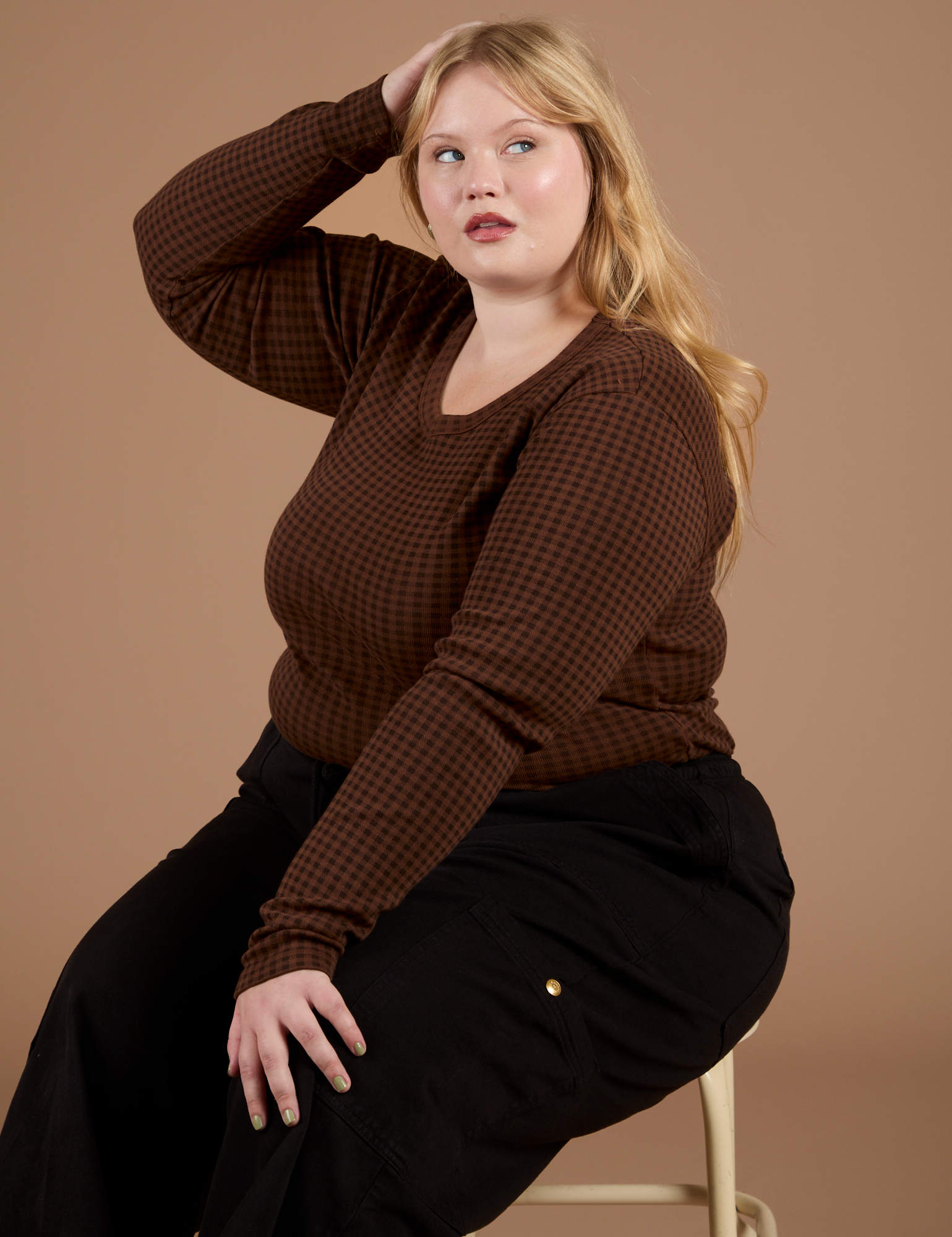 Long Sleeve Baby Tee in Fudgesicle Brown on Juliet