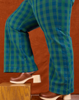 Gingham Western Pants in Green pant leg side view close up on Ashley