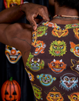Cropped Tank Top in Halloween Masks back shoulder close up on Jerrod