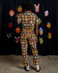 Short Sleeve Jumpsuit in Halloween Masks back view on Jerrod