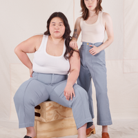 Hana and Ashley are both wearing Heritage Westerns in Periwinkle paired with vintage off-white Tank Tops