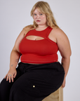 Juliet wearing the Mustang Red Porthole Tank