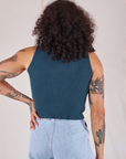 Sleeveless Essential Turtleneck in Lagoon back view on Jesse