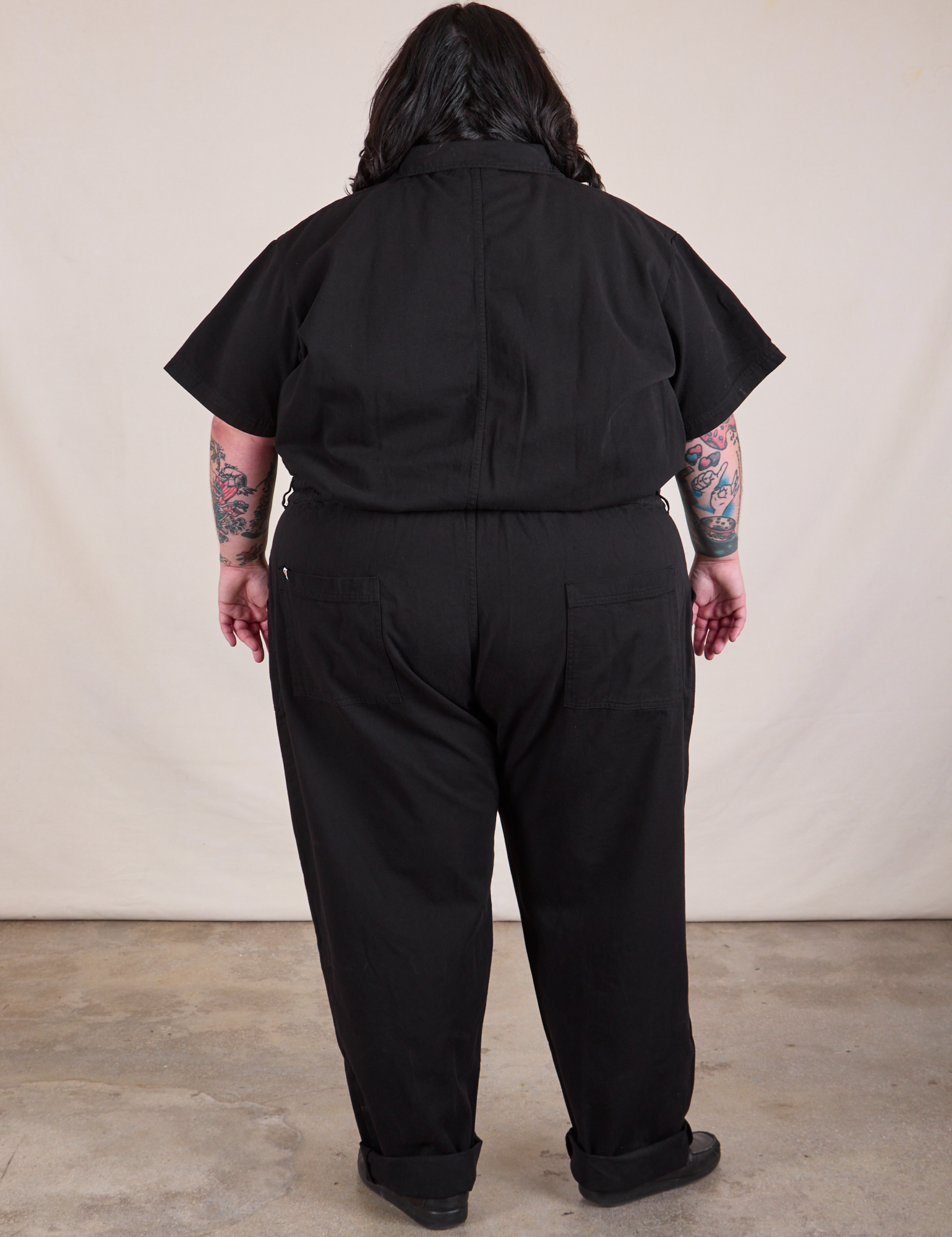 Back view of Long Jumpsuit in Basic Black on Sam