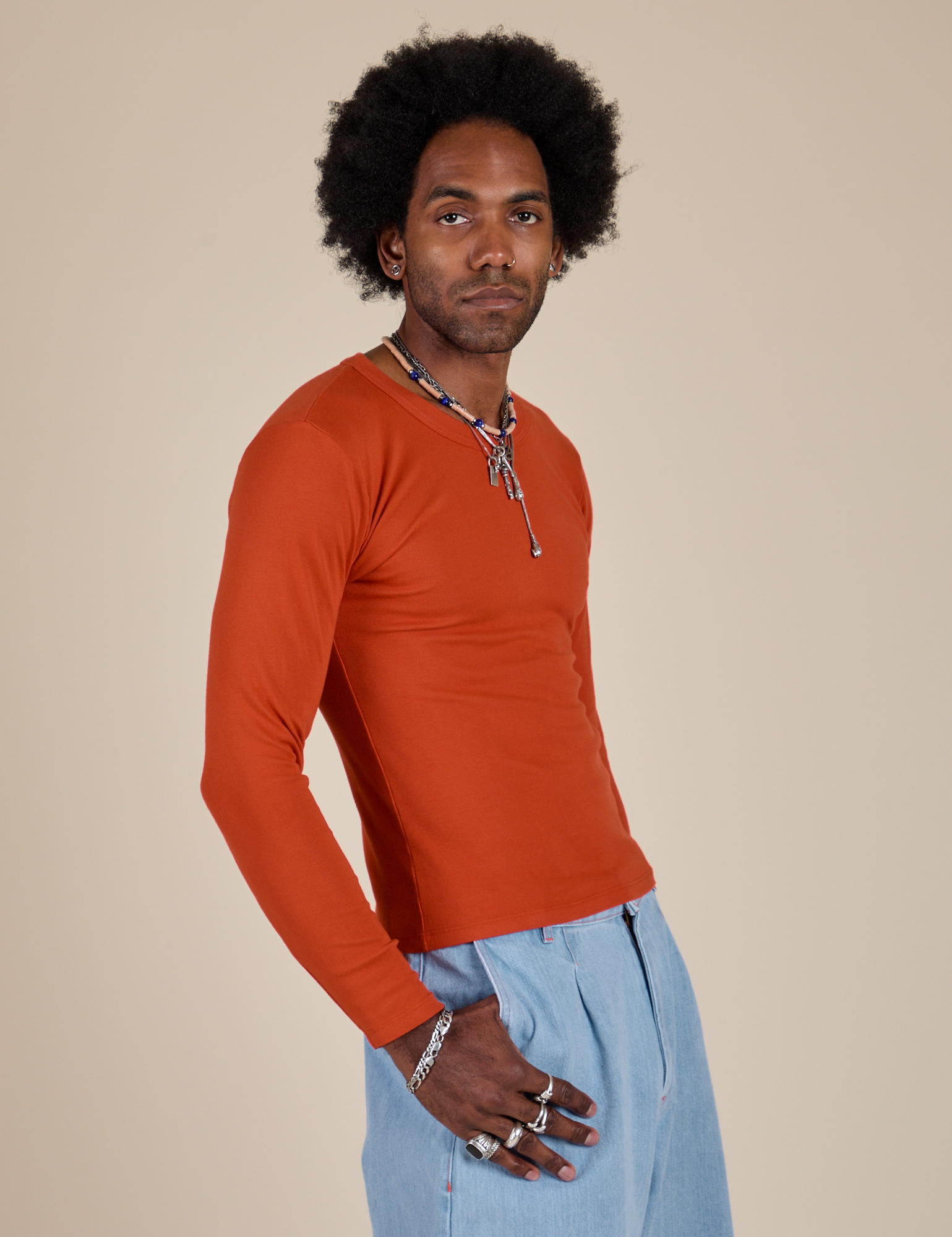 Long Sleeve Baby Tee - Chili Red