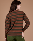 Long Sleeve Striped Burly Tee in Fudgesicle back view on Alex