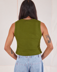 Muscle Tee in Summer Olive back view on Anthony