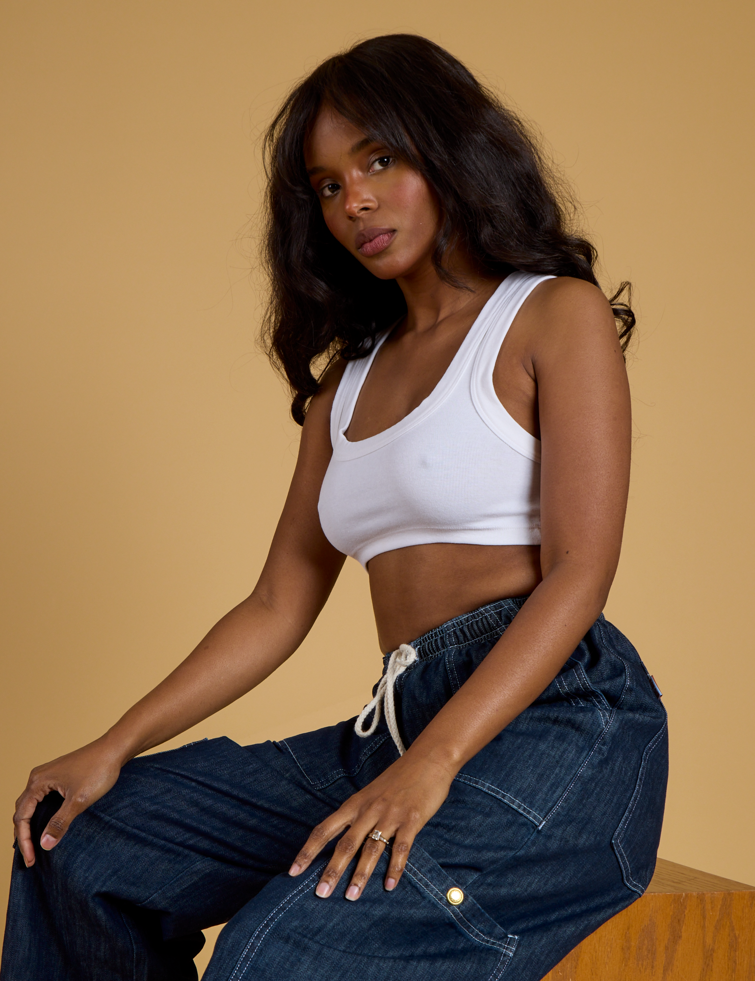Contrast Stitch Mini Tank - Vintage Tee White
