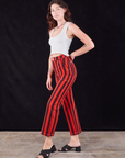 Black Stripe Work Pants in Mustang Red side view on Alex