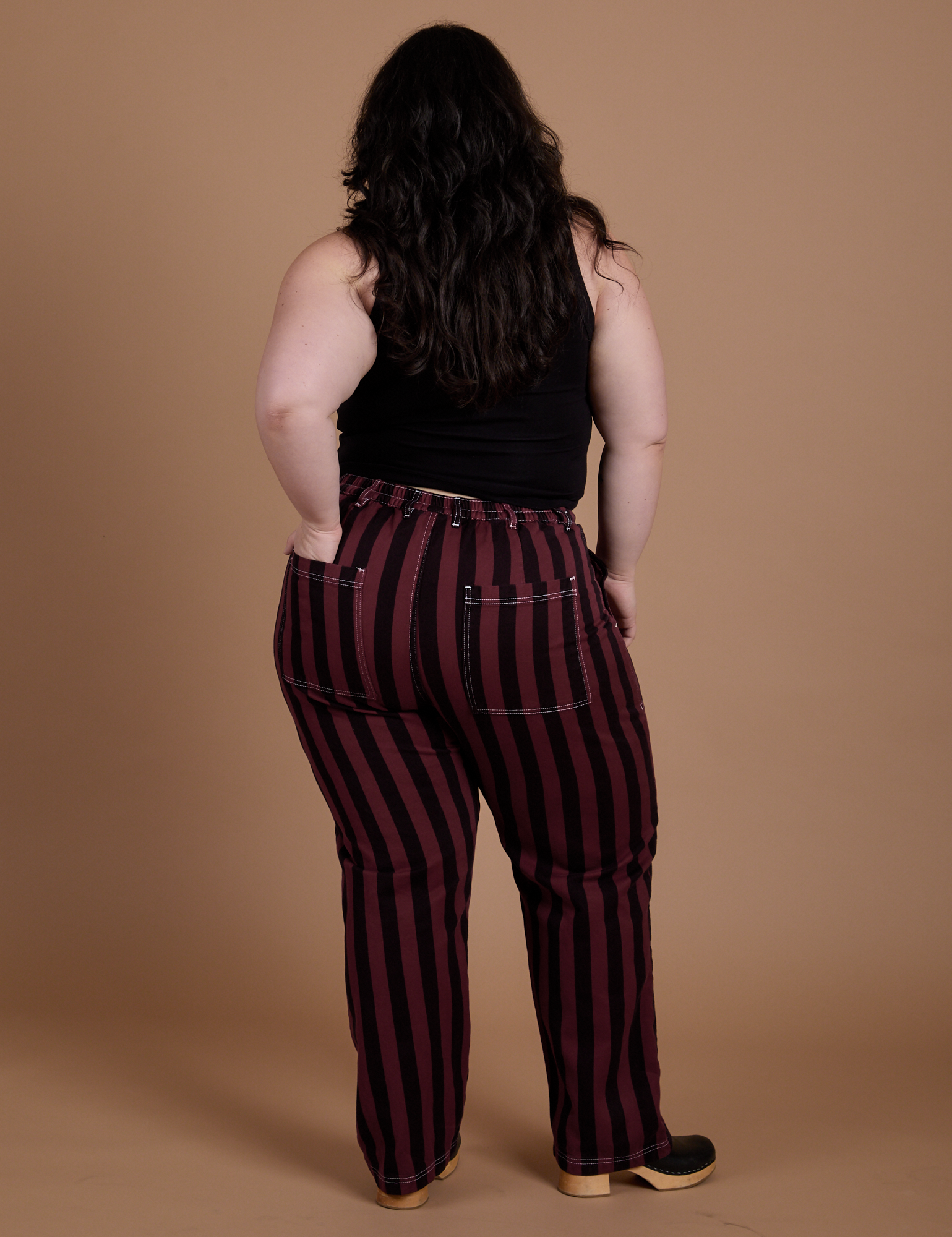 Black Stripe Work Pants - Red Wine
