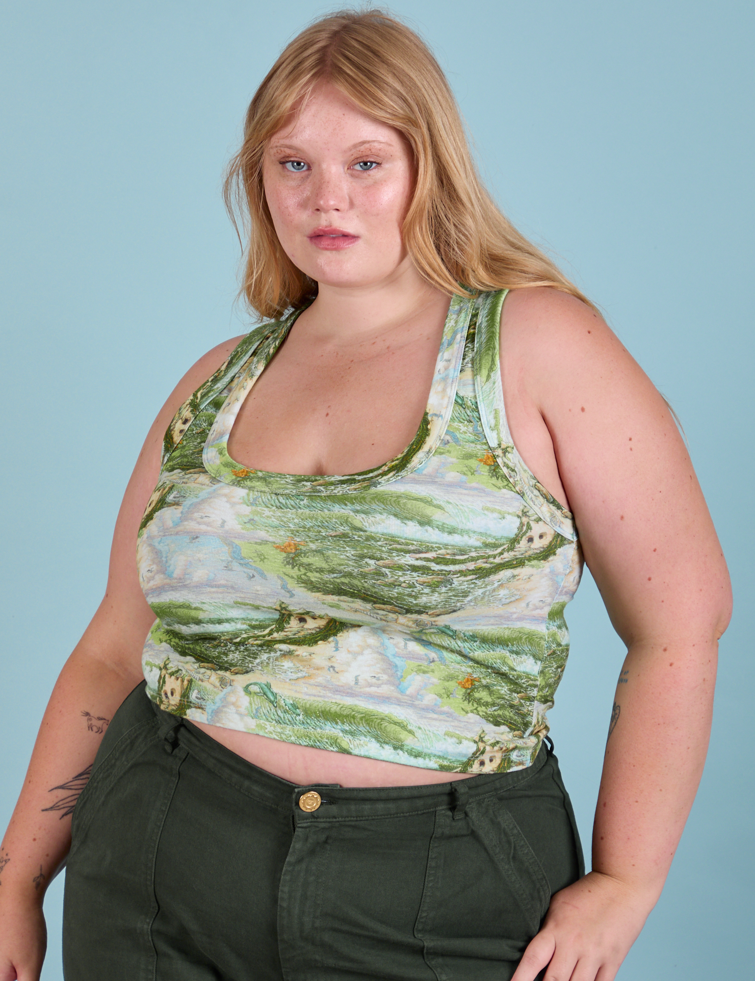 Cropped Tank Top in Ocean and Sky worn by Juliet