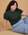 Organic Vintage Tee in Swamp Green worn by Ashley