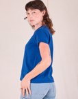 Organic Vintage Tee in Royal Blue side view on Alex