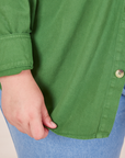 Oversize Overshirt in Lawn Green front hem close up on Marielena