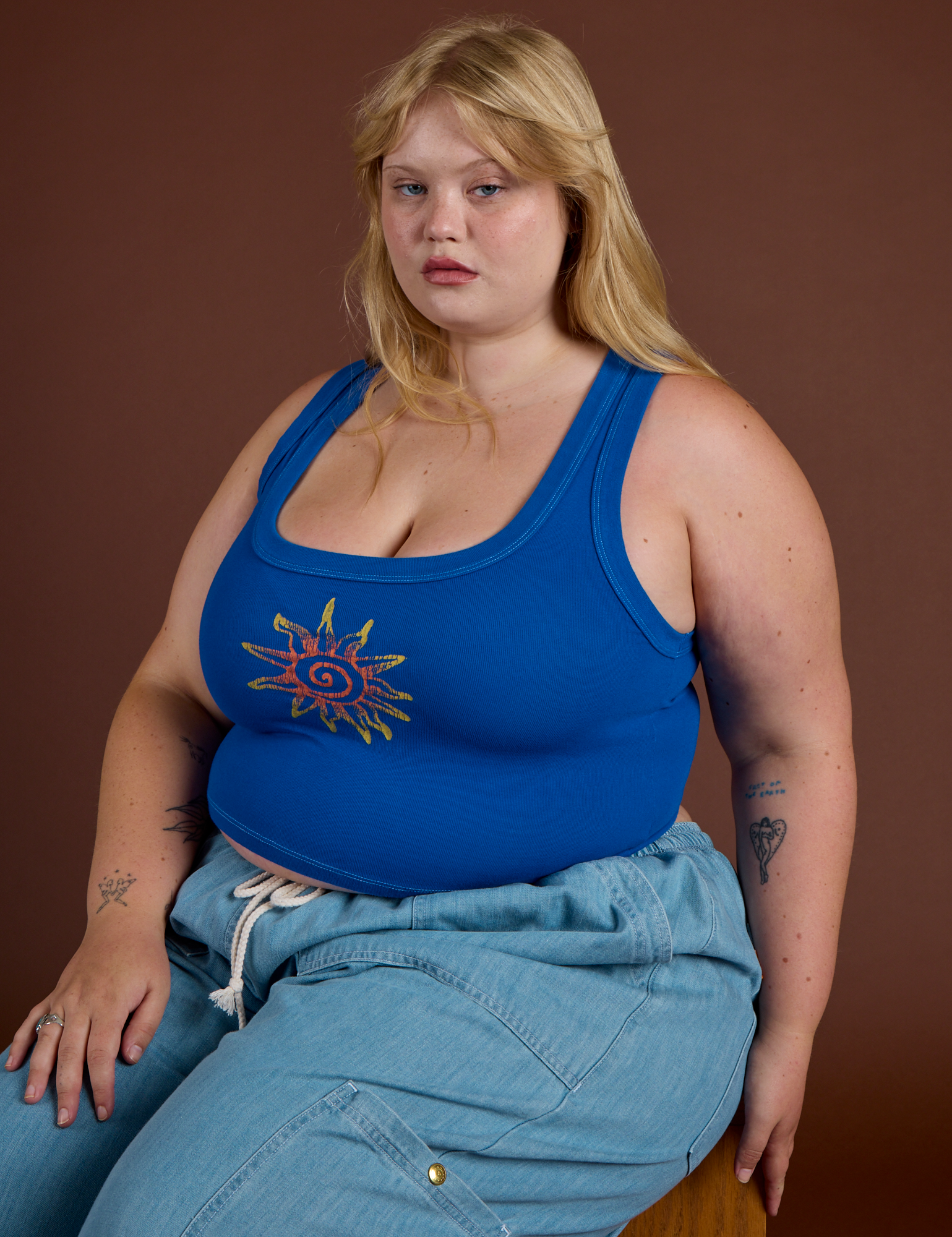 Icon Cropped Tank - Blue Sun