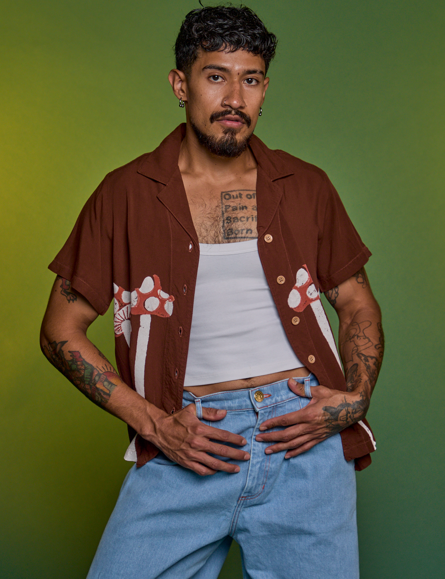 Paintstamped Pantry Button-Up in Mushroom on Jesse