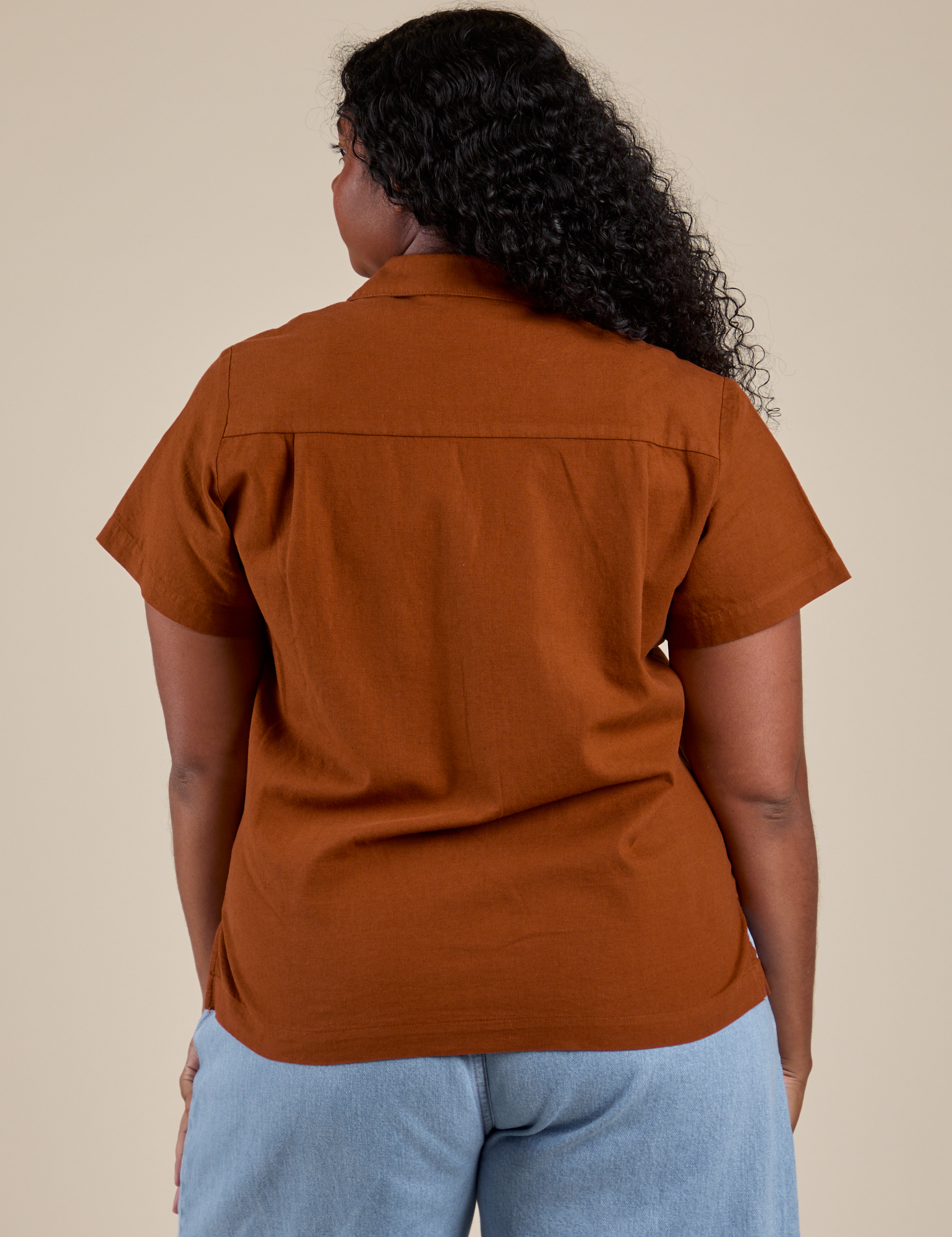 Pantry Button-Up in Burnt Terracotta back view on Meghna