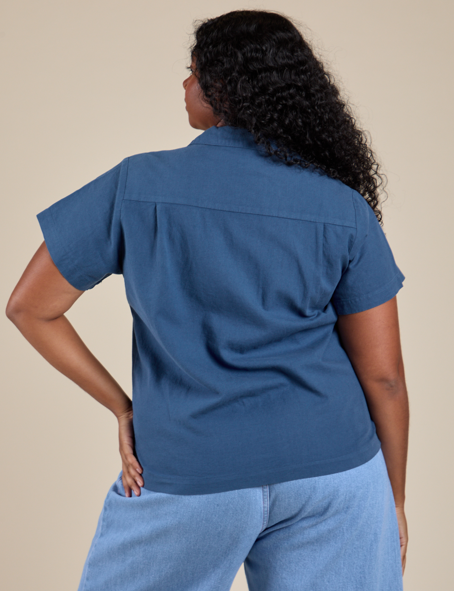 Pantry Button-Up in French Blue back view on Meghna