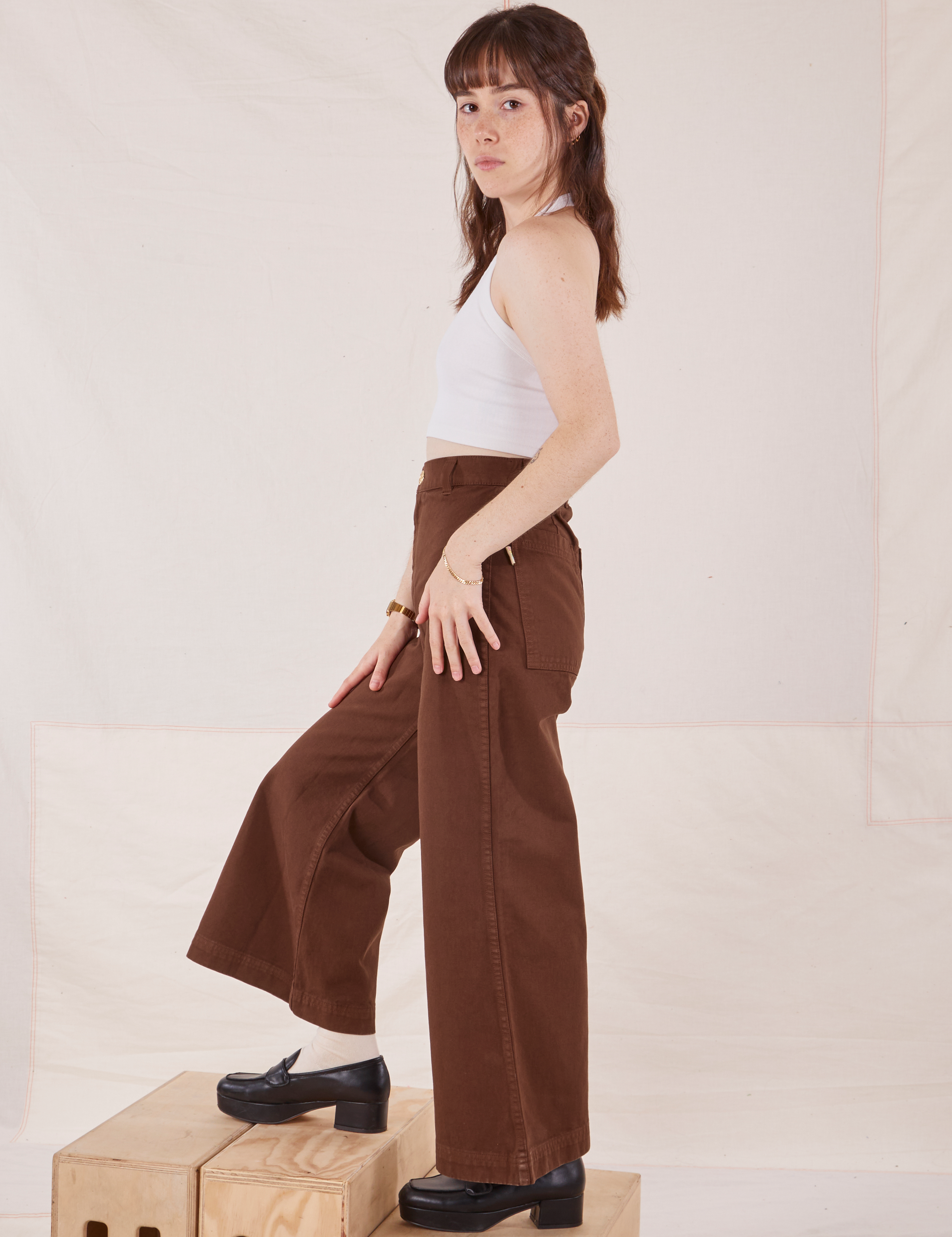 Side view of Petite Bell Bottoms in Fudgesicle Brown on Hana