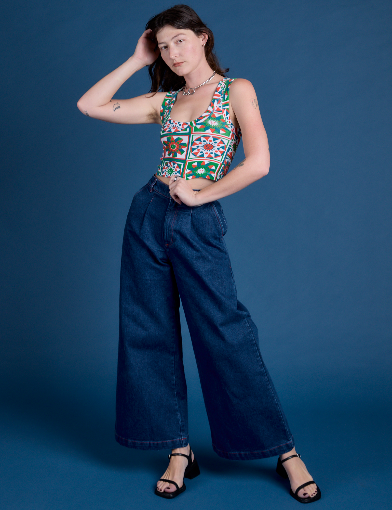 Cropped Tank Top - Quilt Print