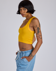 Cropped Tank Top in Sunshine Yellow side view on Kira