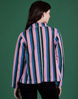 Stripe Work Jacket in Pacific Stripe back view on Alex