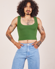 Jesse is 5'8" and wearing XS Cropped Tank Top in Lawn Green