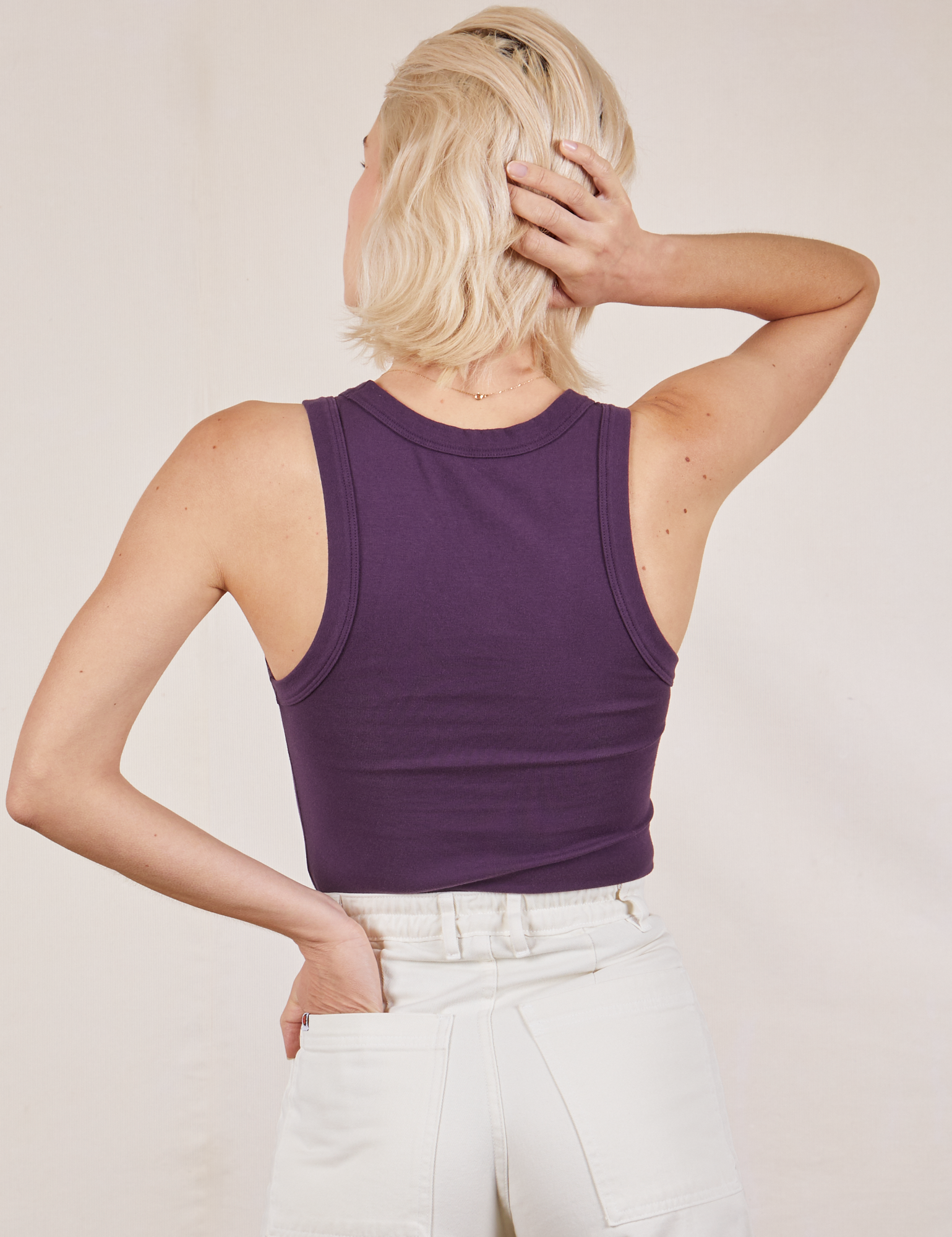 Back view of Tank Top in Nebula Purple on Madeline