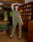 Alex is is 5'8" and wearing XXS Short Sleeve Jumpsuit in Kitchen Collection
