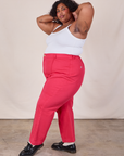 Side view of Western Pants in Hot Pink and Cropped Cami in Vintage Tee Off-White on Morgan