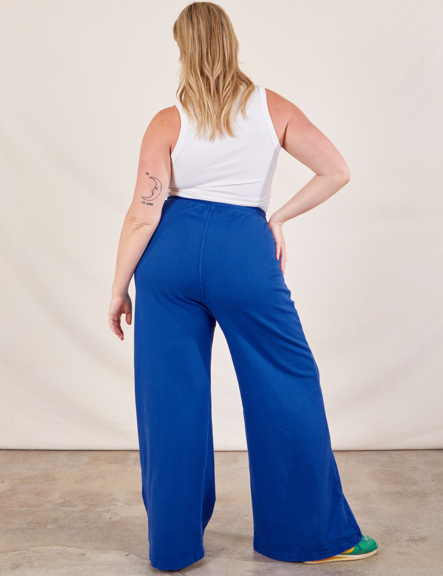 Wide Leg Sweat Pants in Royal Blue back view on Lish