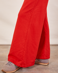 Wide Leg Sweat Pants in Mustang Red pant leg close up on Alex